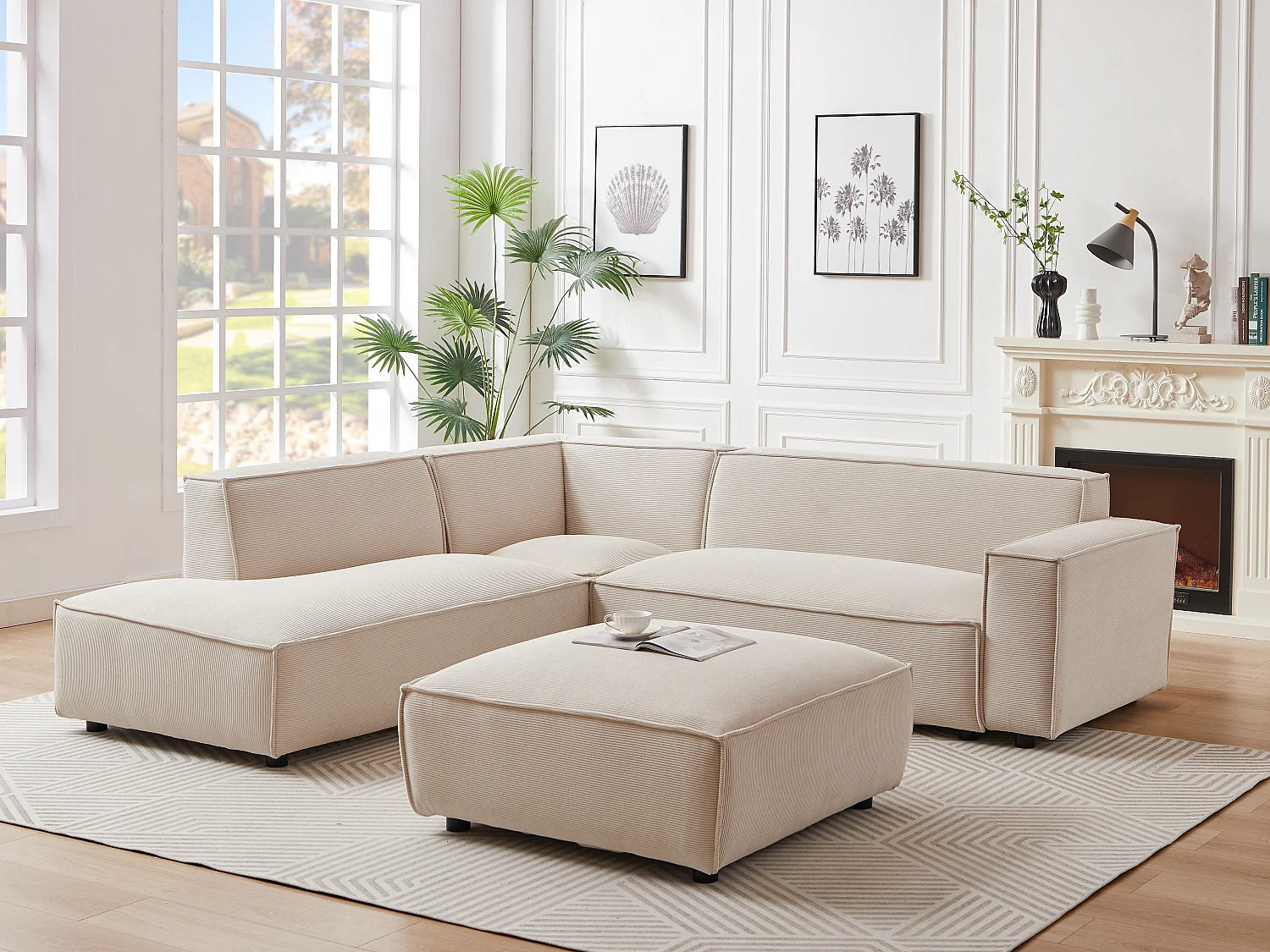 Großes Ecksofa - Ecke links - Cord - Beige - BORORE von PASCAL MORABITO