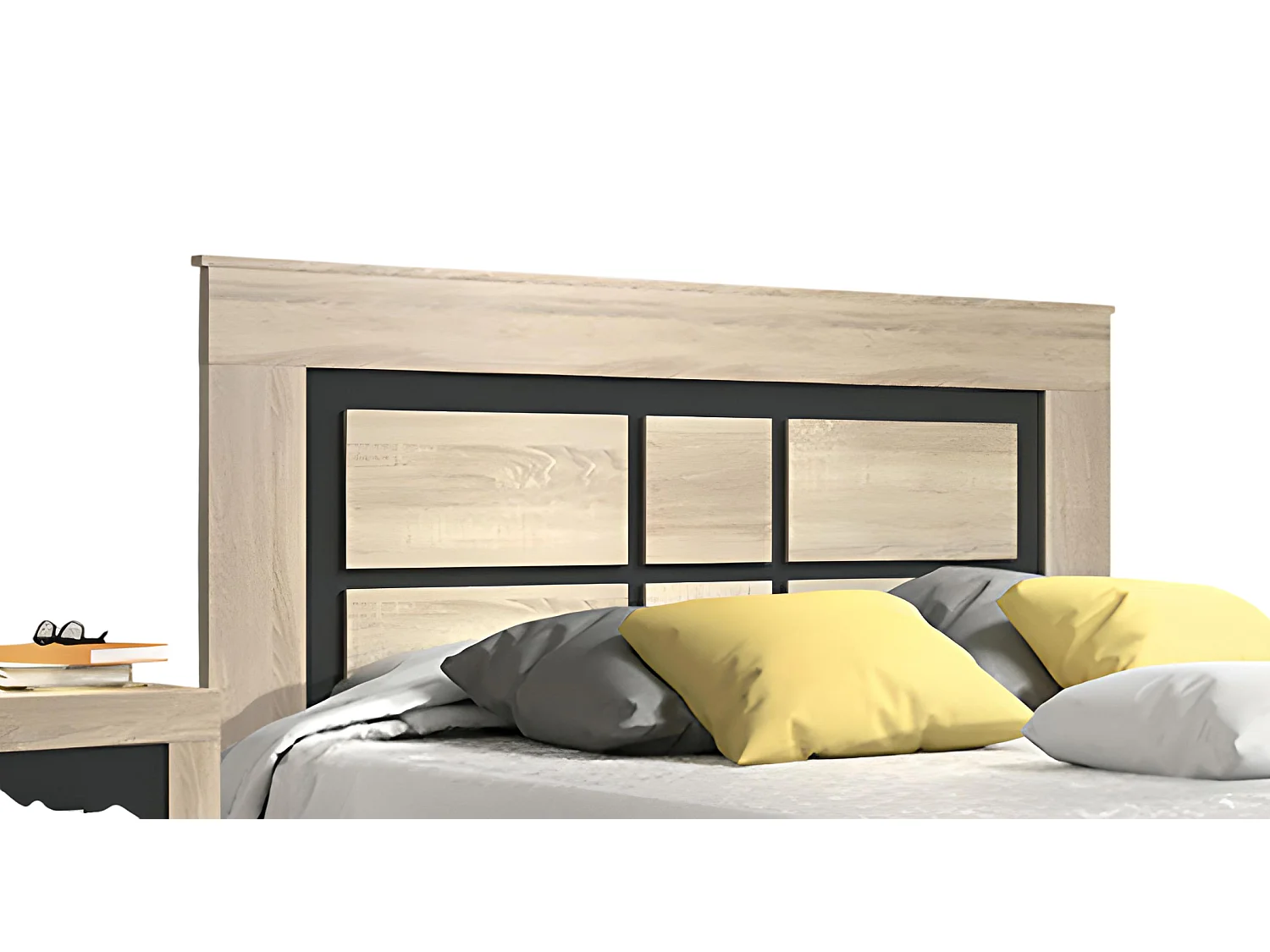 Tête de lit coloris avec pieds coloris chêne cambrian, graphite - Longueur 160 x Profondeur 3,8 x Hauteur 120 cm