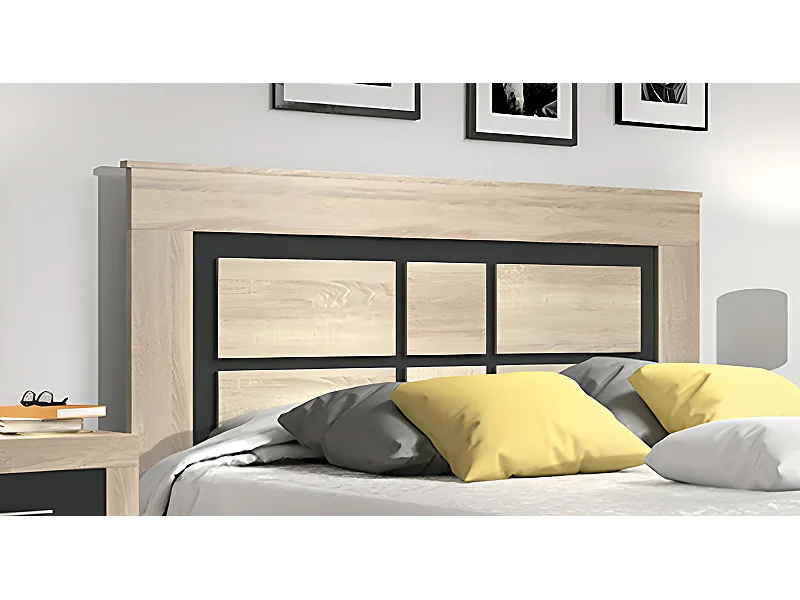 Tête de lit coloris avec pieds coloris chêne cambrian, graphite - Longueur 160 x Profondeur 3,8 x Hauteur 120 cm