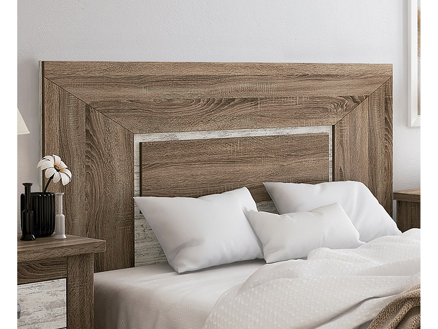Tête de lit coloris coloris Chêne truffé, blanc vieilli - Longueur 157