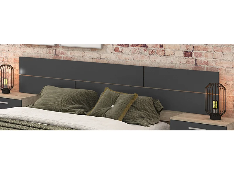 Tête de lit coloris chêne cambrian/Graphite - Longueur 222 x profondeur 3,2 x hauteur 51 cm
