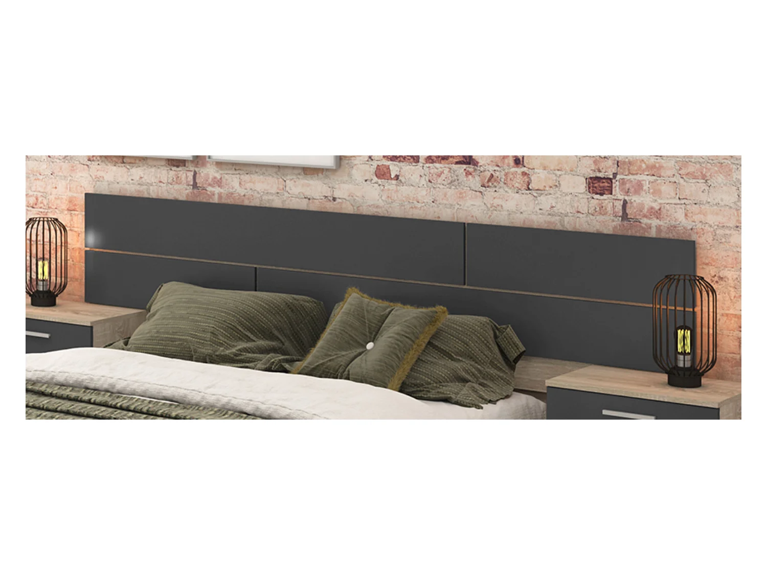 Tête de lit coloris chêne cambrian/Graphite - Longueur 222 x profondeur 3,2 x hauteur 51 cm