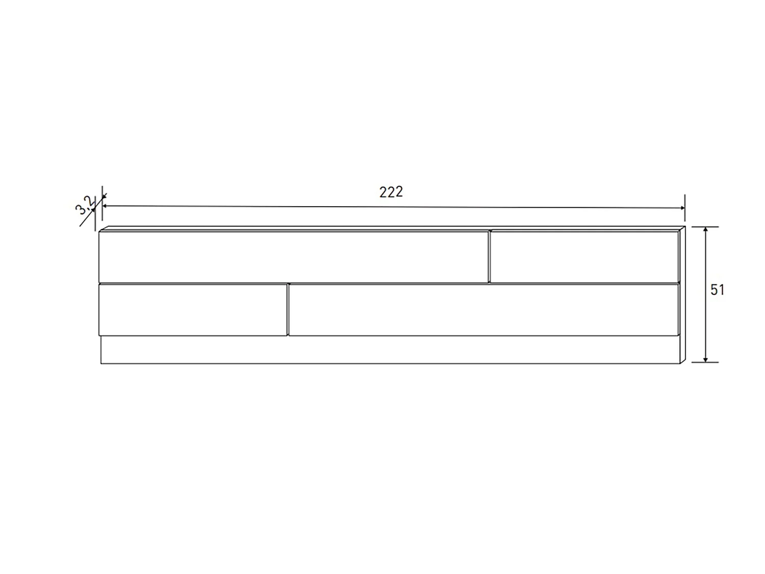 Tête de lit coloris chêne cambrian/Graphite - Longueur 222 x profondeur 3,2 x hauteur 51 cm