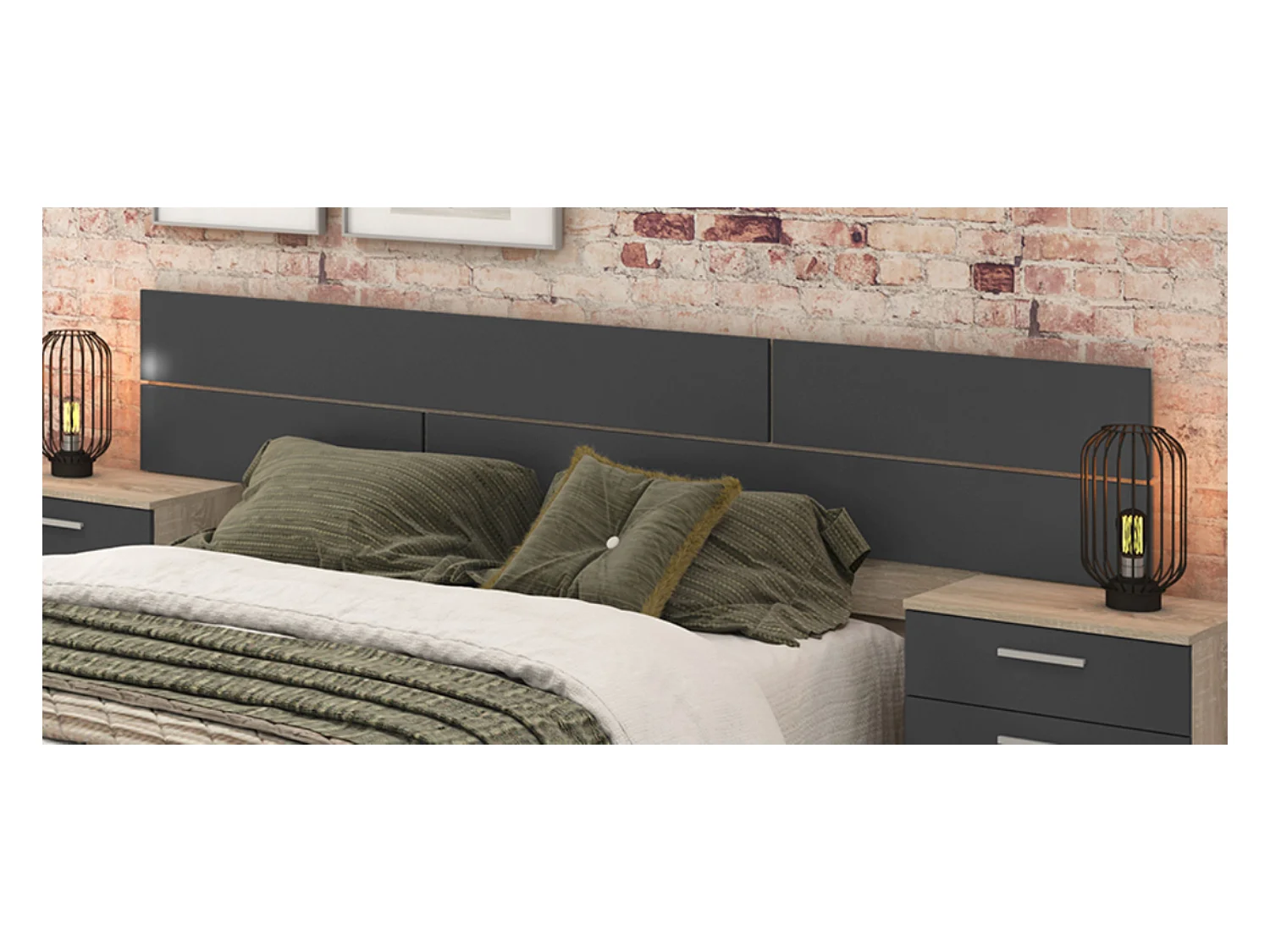 Tête de lit coloris chêne cambrian/Graphite - Longueur 222 x profondeur 3,2 x hauteur 51 cm