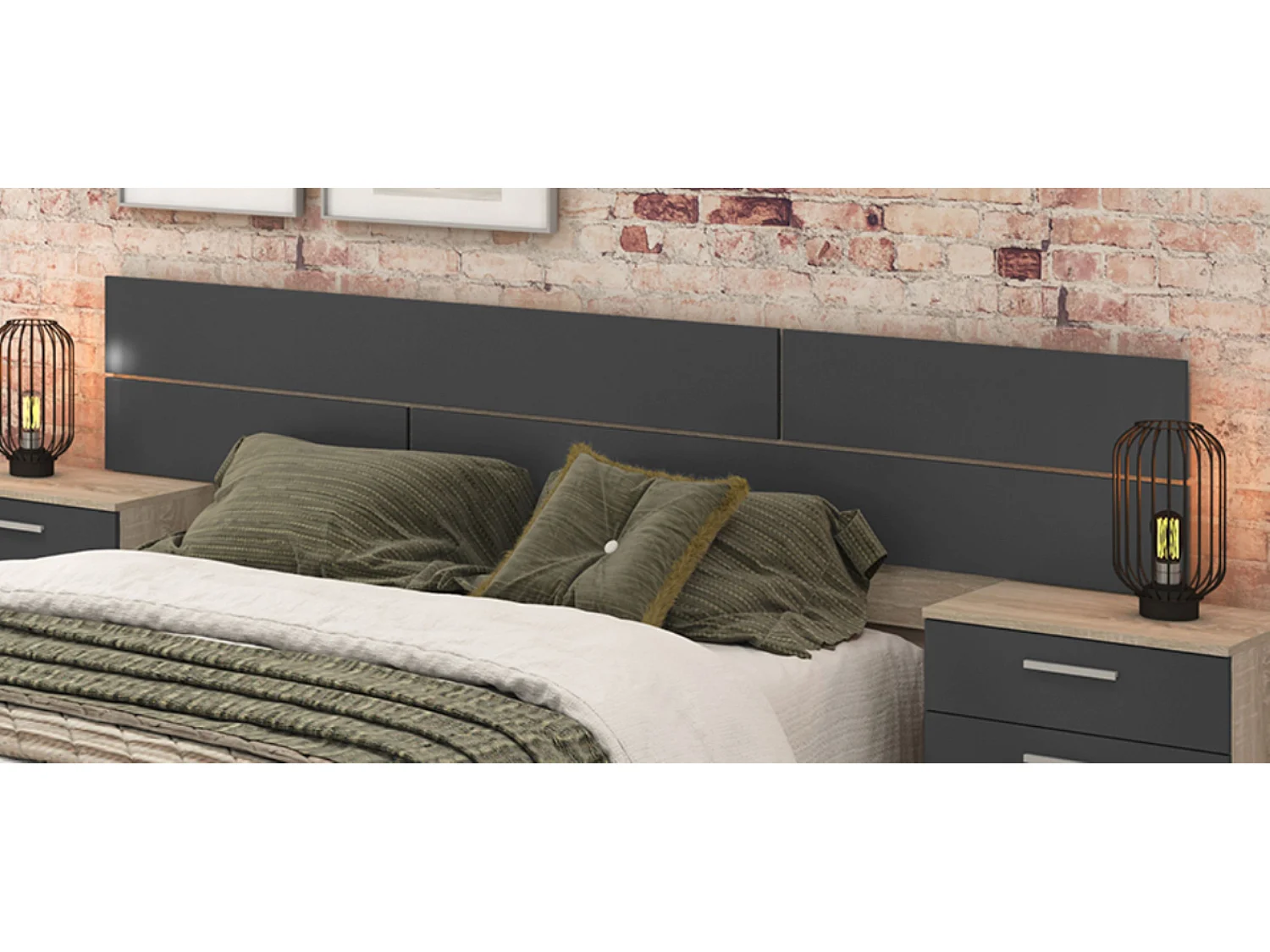 Tête de lit coloris chêne cambrian/Graphite - Longueur 222 x profondeur 3,2 x hauteur 51 cm