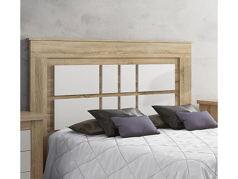 Tête de lit avec pieds coloris chêne cambrian, blanc - Longueur 160 x profondeur 3,8 x hauteur 119,3 cm