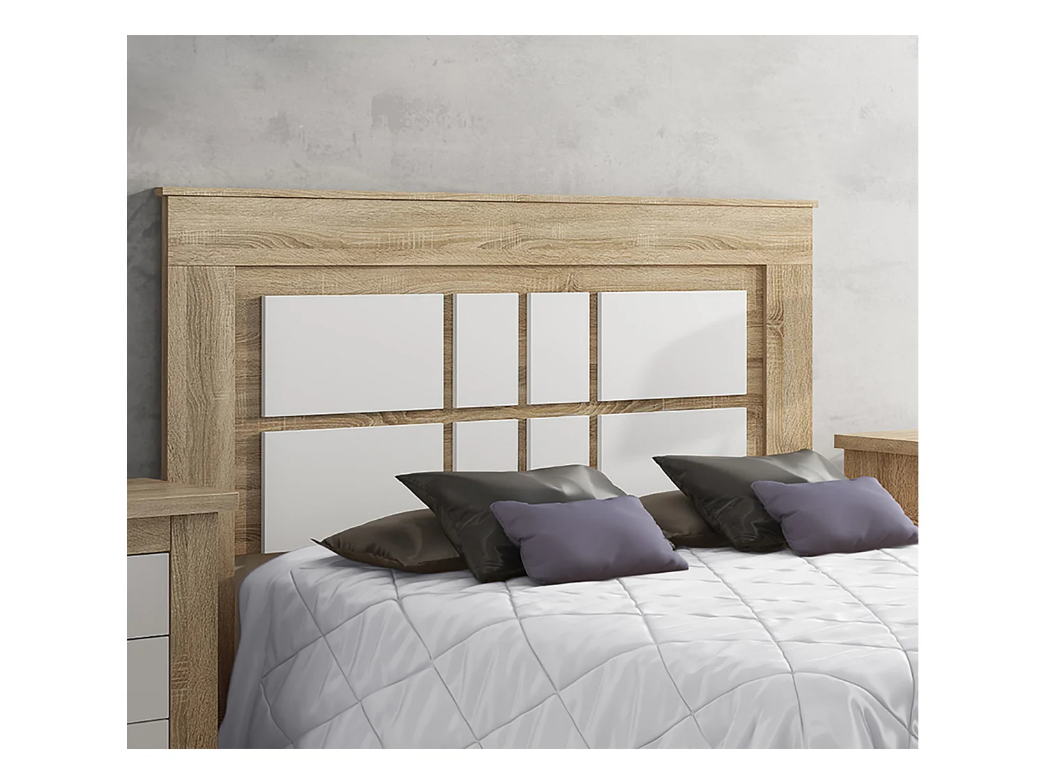 Tête de lit avec pieds coloris chêne cambrian, blanc - Longueur 160 x profondeur 3,8 x hauteur 119,3 cm