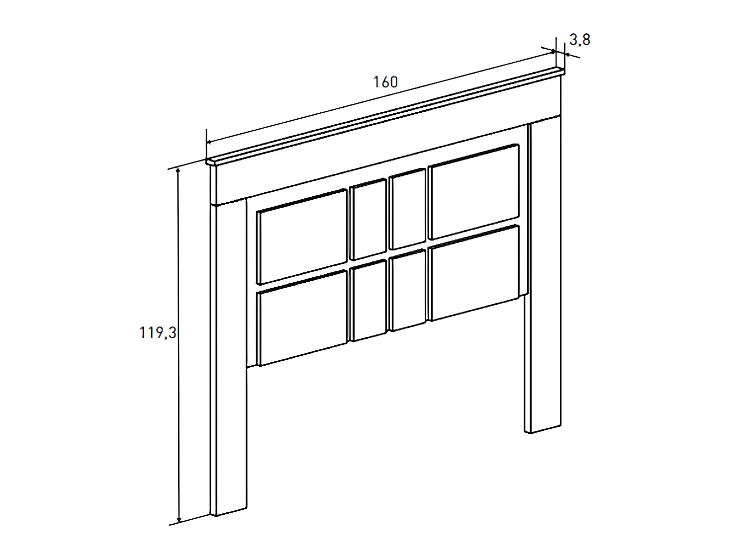 Tête de lit avec pieds coloris chêne cambrian, blanc - Longueur 160 x profondeur 3,8 x hauteur 119,3 cm