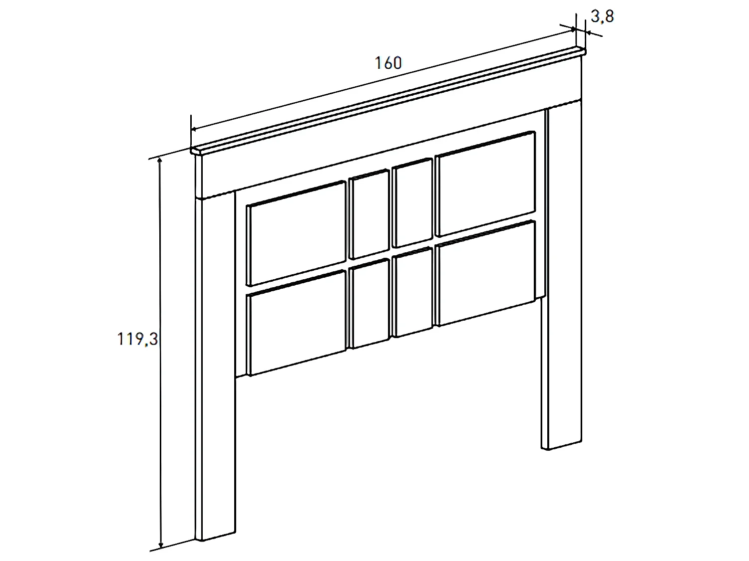 Tête de lit avec pieds coloris chêne cambrian, blanc - Longueur 160 x profondeur 3,8 x hauteur 119,3 cm
