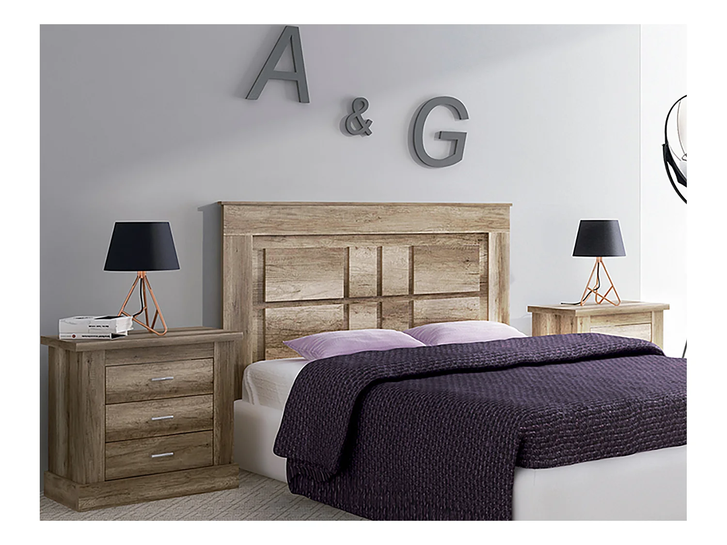 Tête de lit avec pieds coloris chêne vieilli - Longueur 160 x profondeur 3,8 x hauteur 119,3 cm