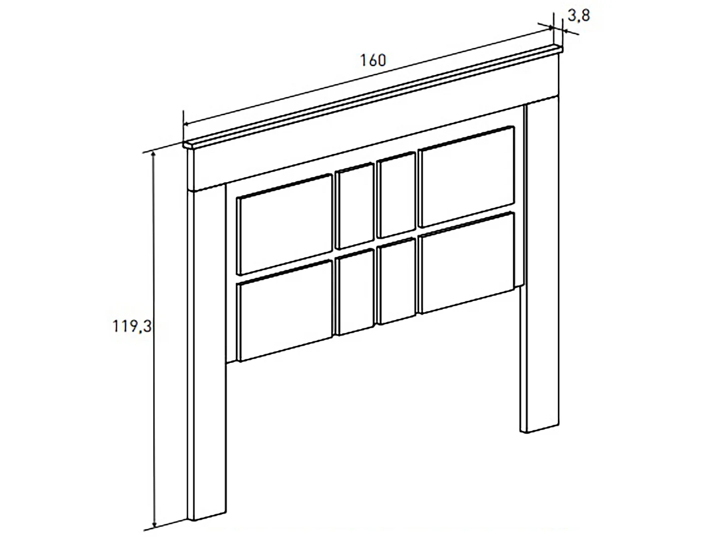 Tête de lit avec pieds coloris chêne vieilli - Longueur 160 x profondeur 3,8 x hauteur 119,3 cm