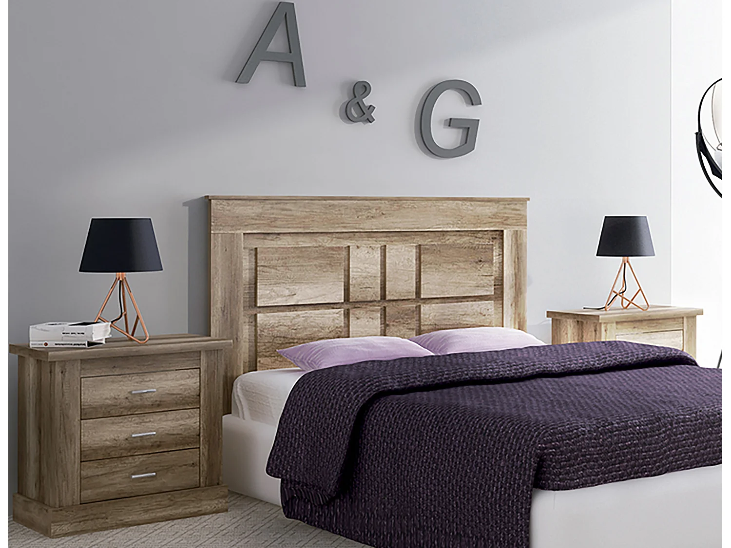 Tête de lit avec pieds coloris chêne vieilli - Longueur 160 x profondeur 3,8 x hauteur 119,3 cm