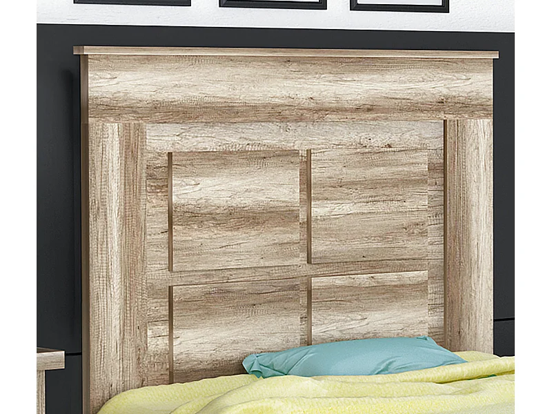 Tête de lit avec pieds coloris chêne vieilli - Longueur 110 x profondeur 3,8 x hauteur 119,3 cm