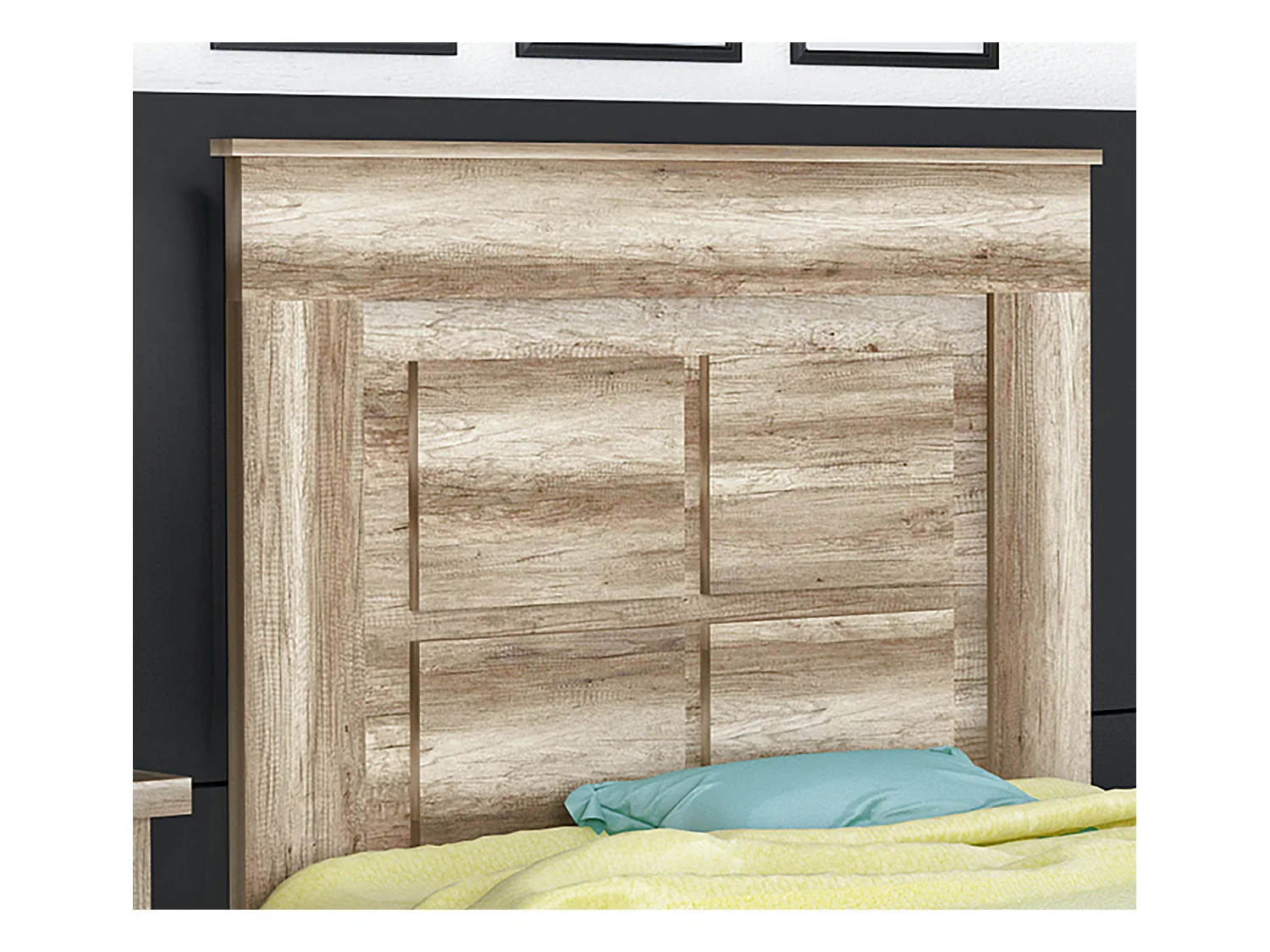 Tête de lit avec pieds coloris chêne vieilli - Longueur 110 x profondeur 3,8 x hauteur 119,3 cm