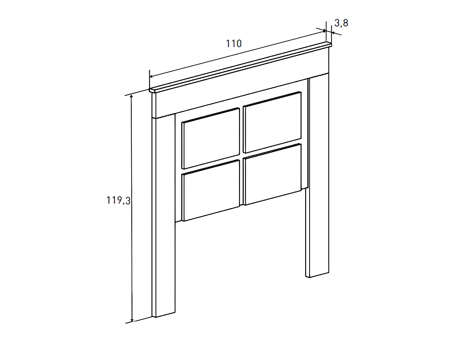 Tête de lit avec pieds coloris chêne vieilli - Longueur 110 x profondeur 3,8 x hauteur 119,3 cm