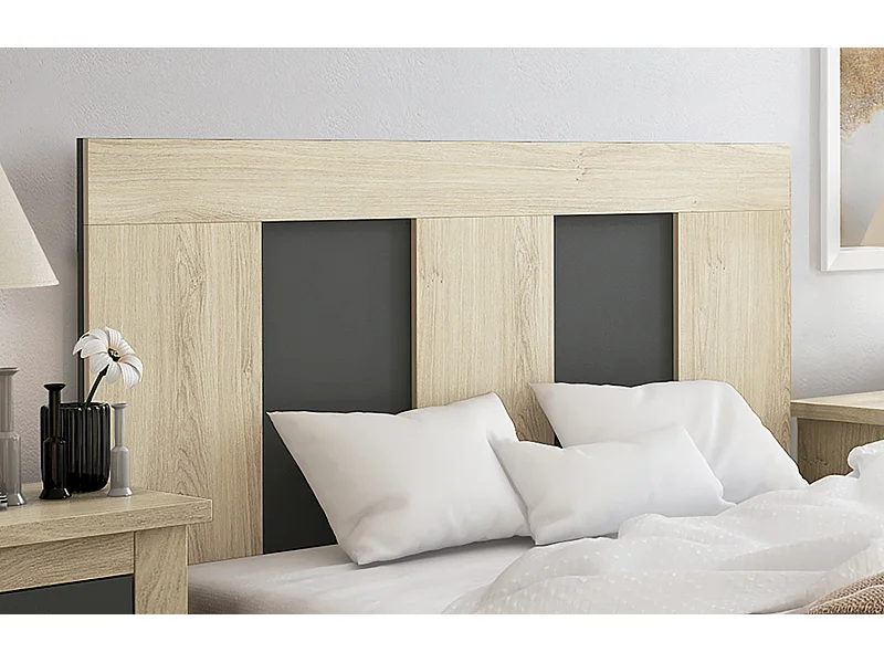 Tête de lit coloris coloris Chêne, graphite - Longueur 157,4 x profondeur 3,2 x hauteur 80 cm