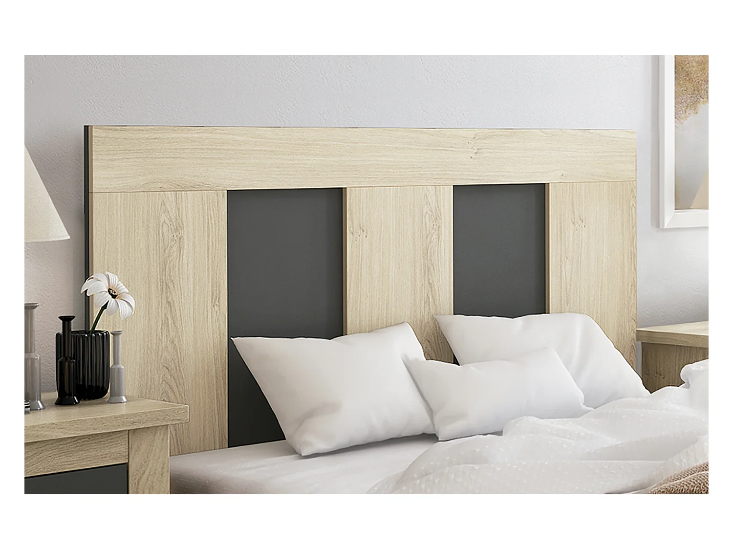 Tête de lit coloris coloris Chêne, graphite - Longueur 157,4 x profondeur 3,2 x hauteur 80 cm