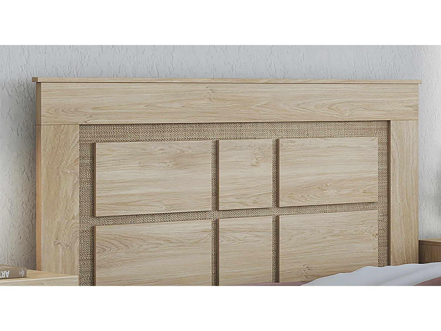 Tête de lit avec pieds coloris chêne cambrian, effet textile - Longueur 160 x Profondeur 3,8 x Hauteur 120 cm