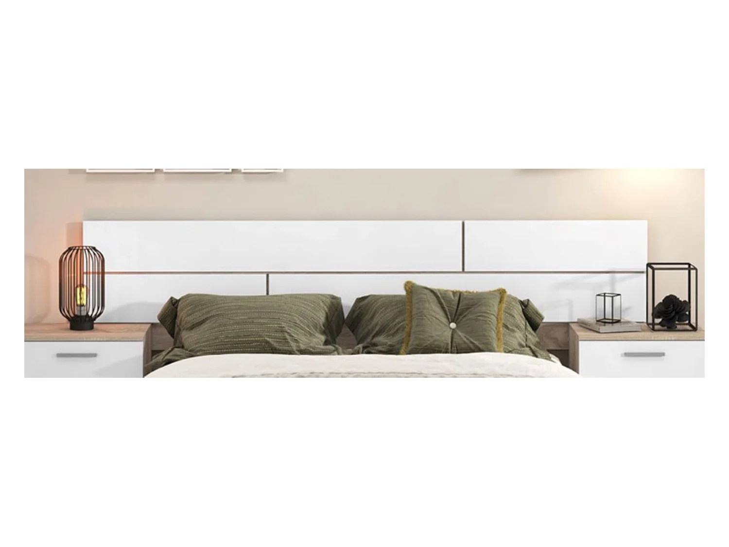 Tête de lit coloris chêne cambrian/blanc - Longueur 222 x profondeur 3,2 x hauteur 51 cm