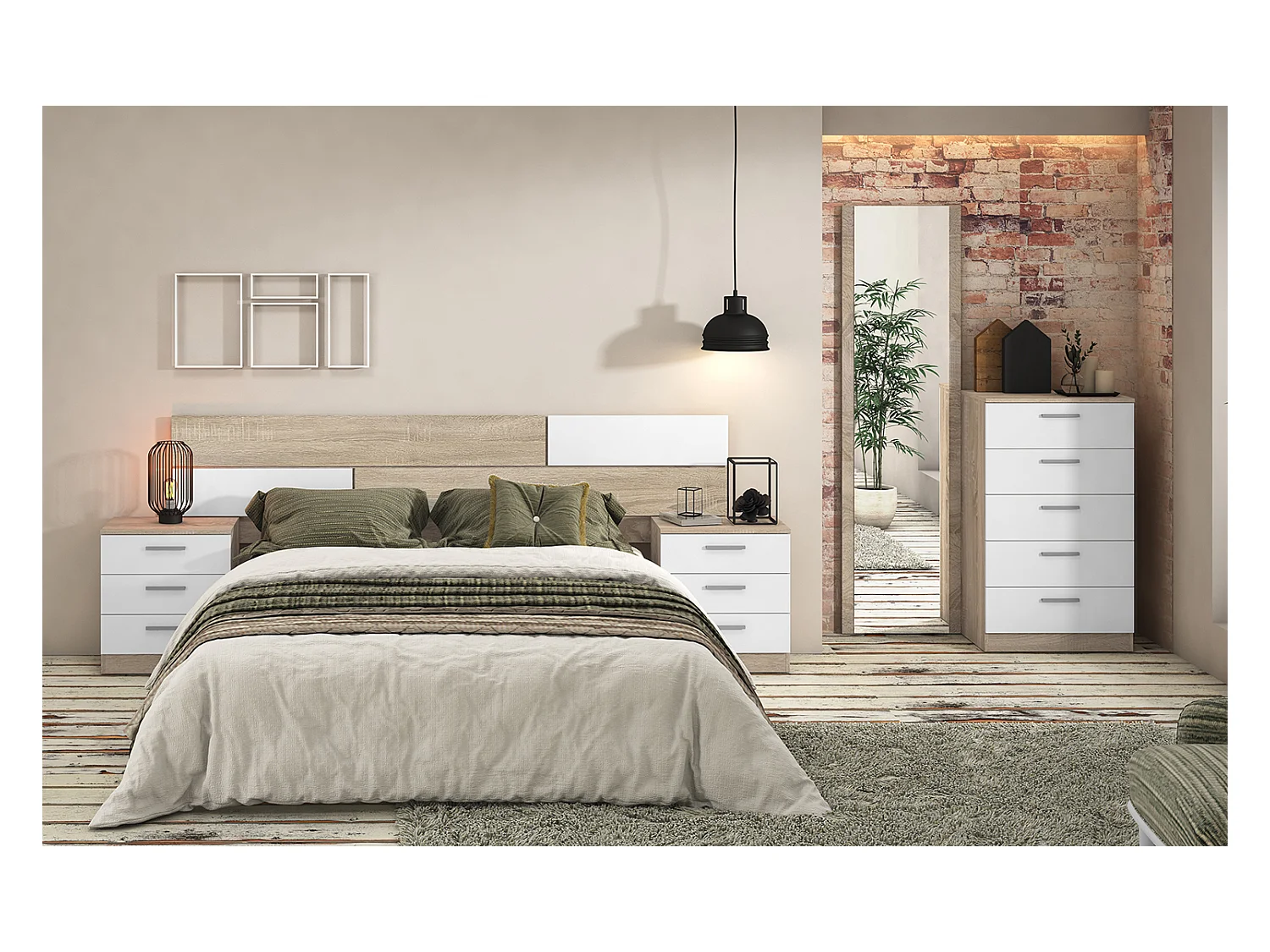 Tête de lit coloris chêne cambrian/blanc - Longueur 222 x profondeur 3,2 x hauteur 51 cm