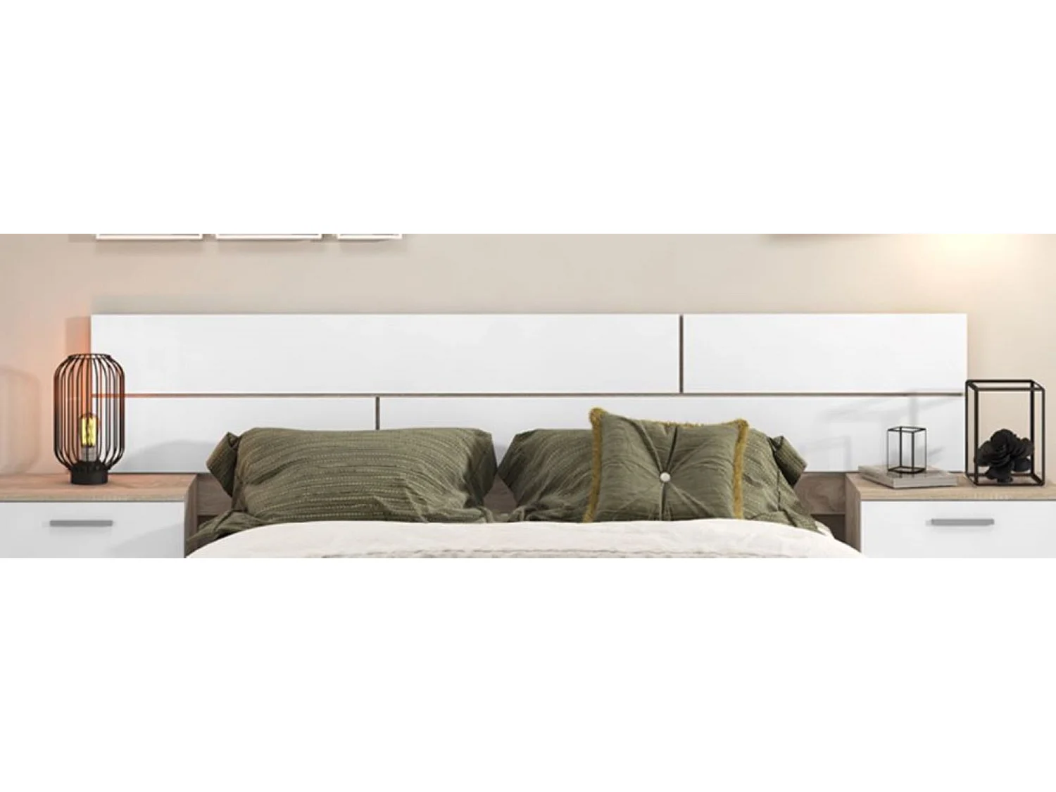 Tête de lit coloris chêne cambrian/blanc - Longueur 222 x profondeur 3,2 x hauteur 51 cm