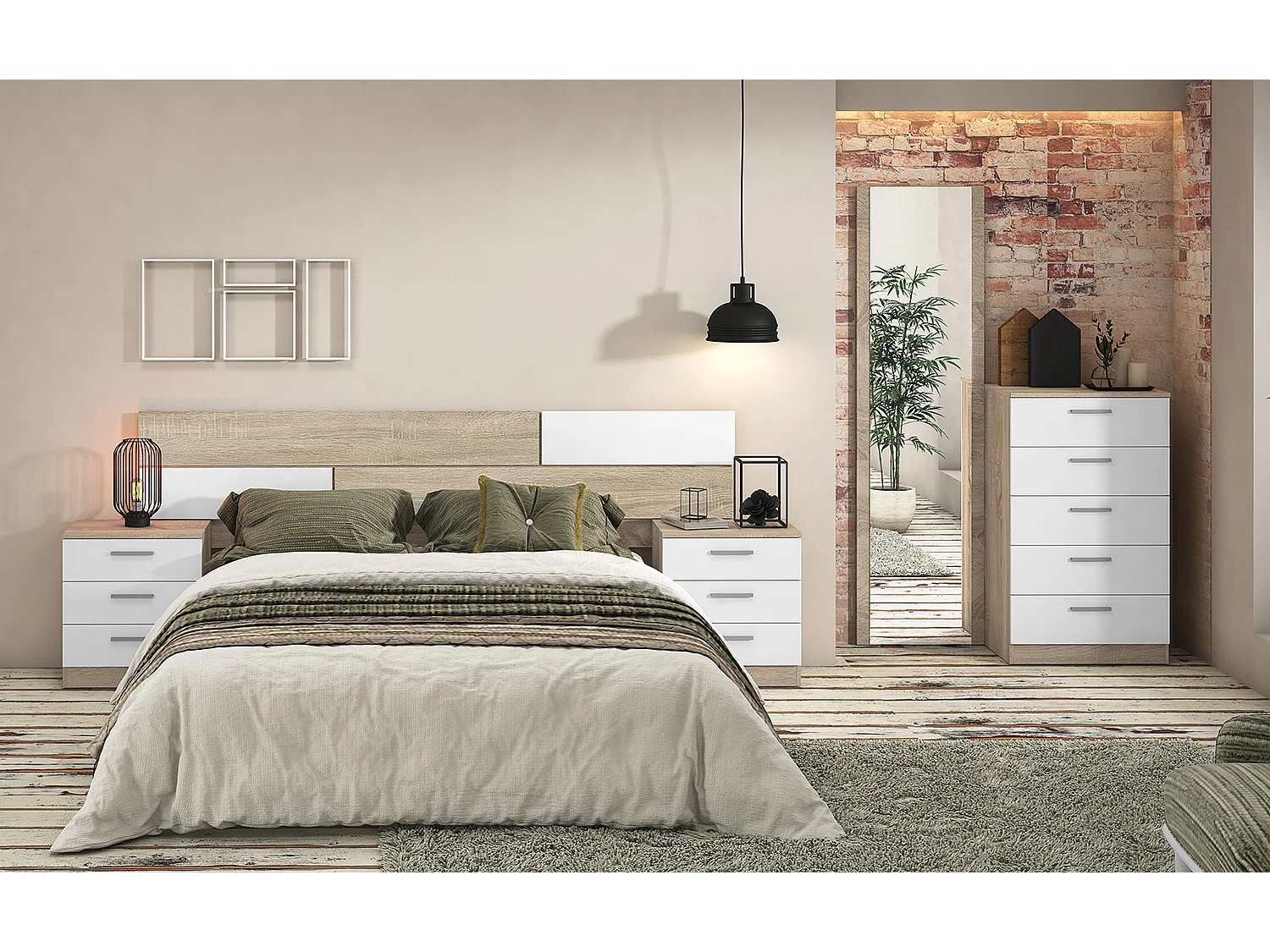 Tête de lit coloris chêne cambrian/blanc - Longueur 222 x profondeur 3,2 x hauteur 51 cm