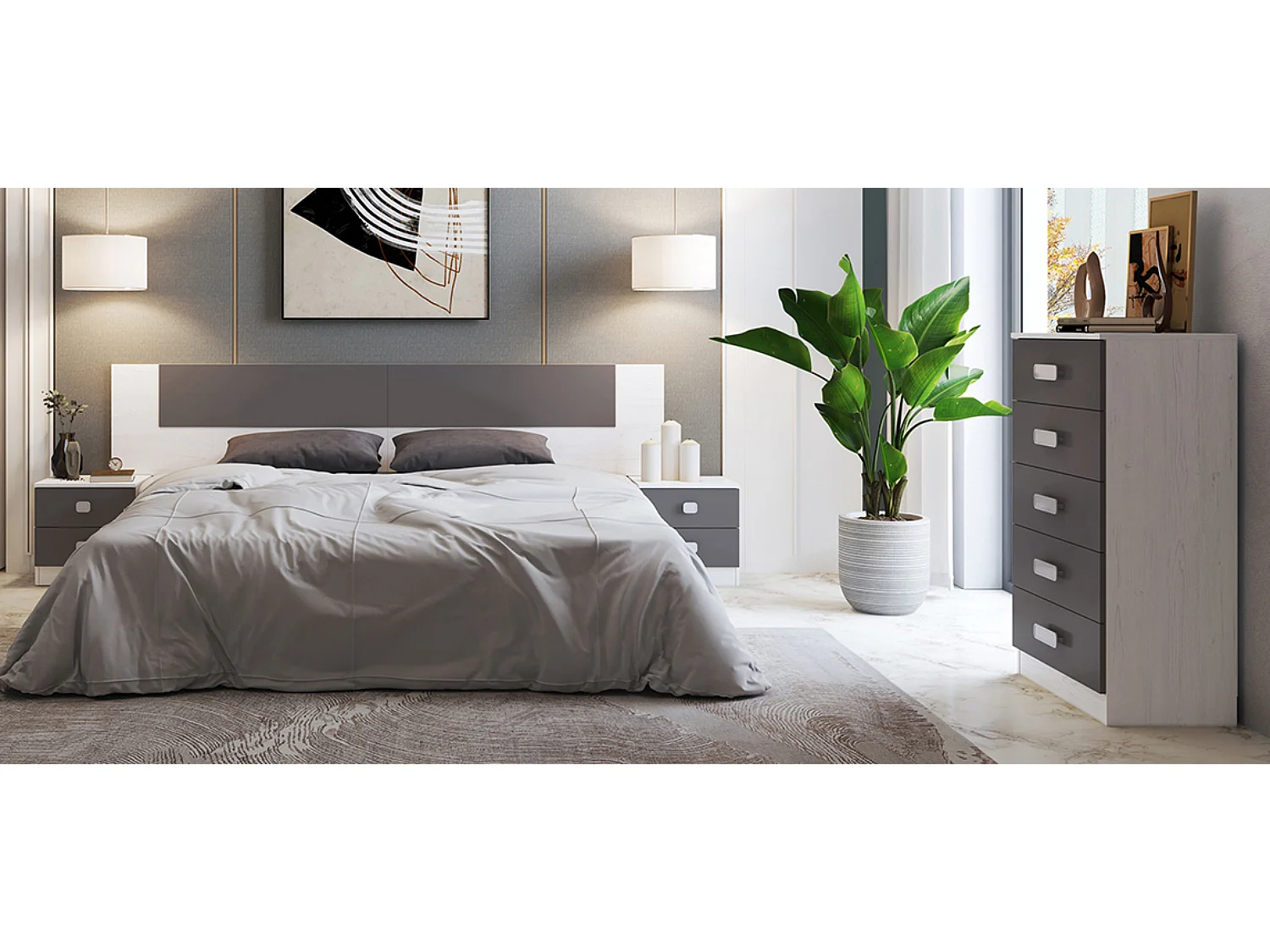 Tête de lit coloris andersen, graphite - Longueur 247 x Profondeur 3,20 x Hauteur 49,8 cm