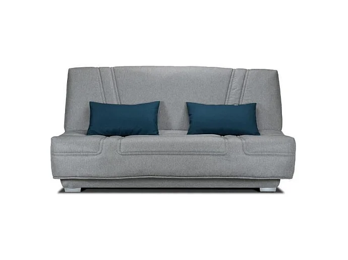Sofabed Clic-Clac Bultex 3-osobowa Szara Tkanina z Niebieskimi Poduszkami