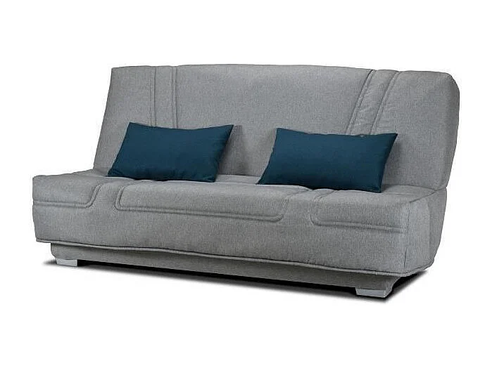 Banquette clic-clac Bultex - 3 places - Tissu gris + Coussins bleu - L193 x P95 x H101cm