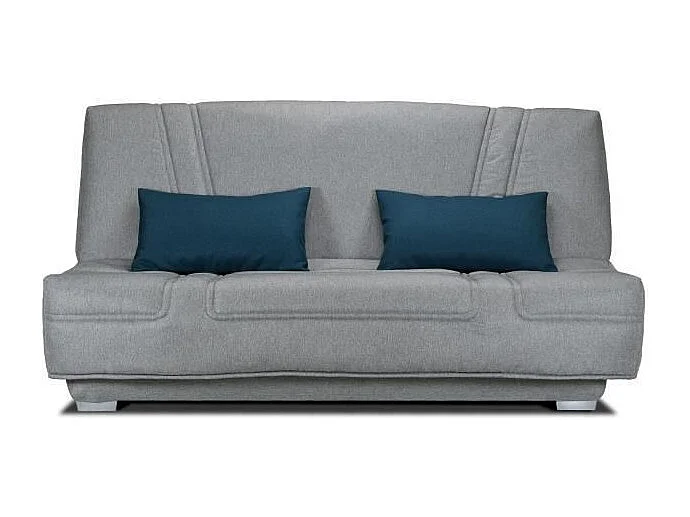 Banquette clic-clac Bultex - 3 places - Tissu gris + Coussins bleu - L193 x P95 x H101cm