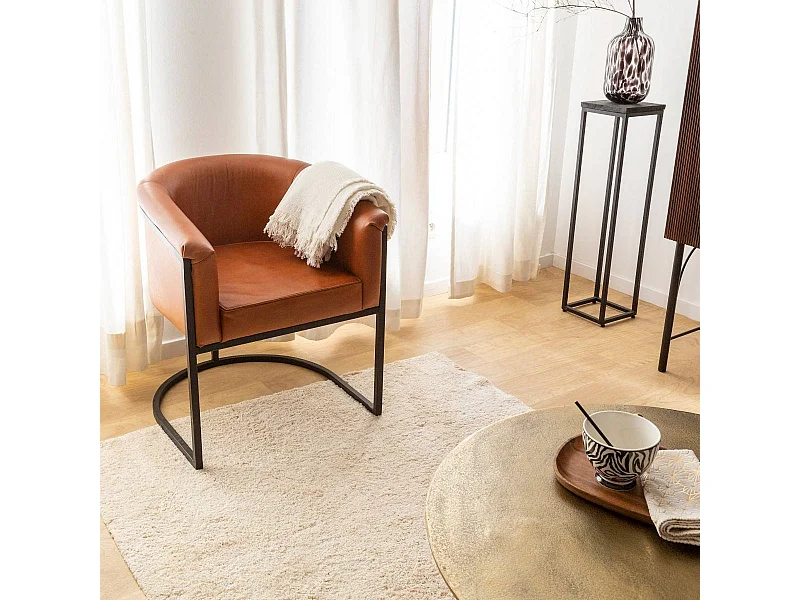 Fauteuil en cuir marron et métal Sacha