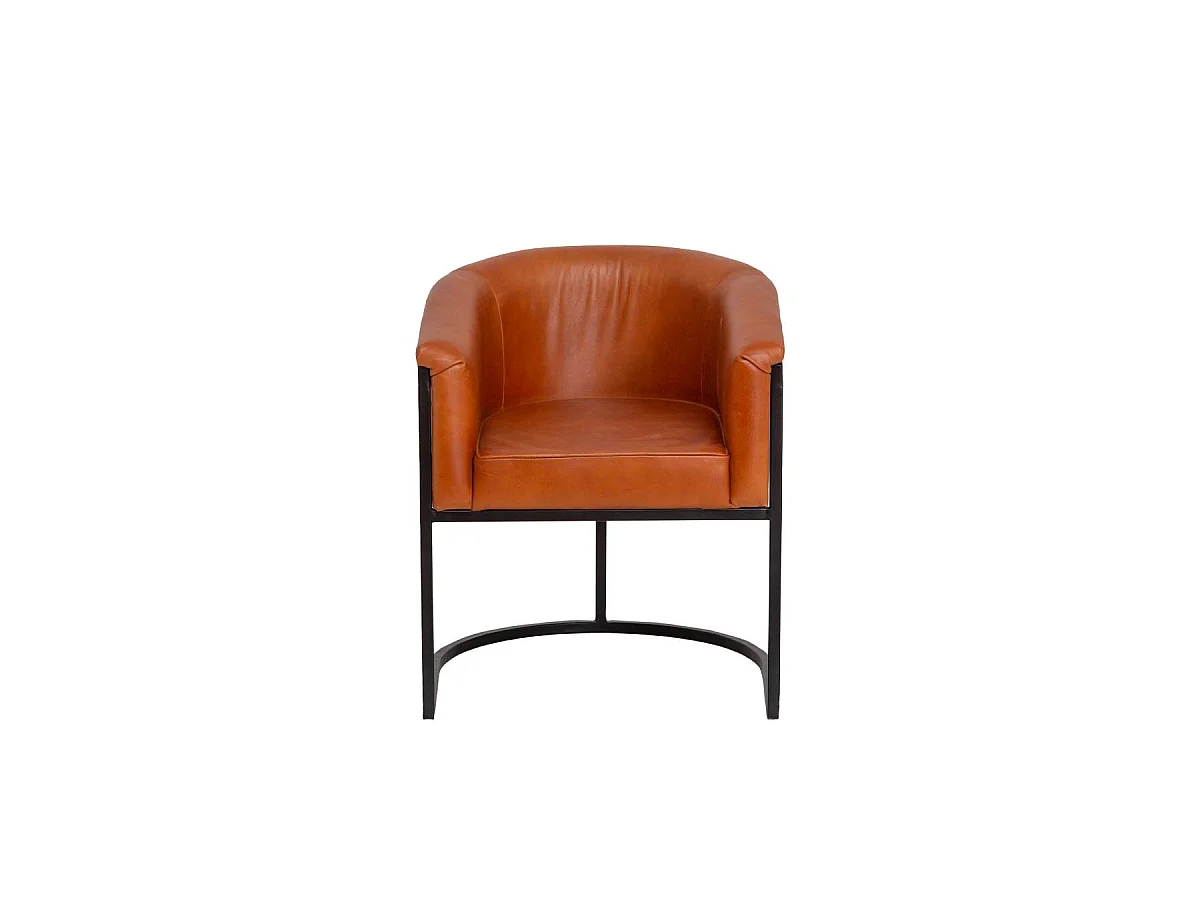 Fauteuil en cuir marron et métal Sacha
