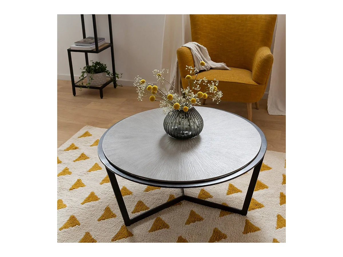 Table basse ronde en bois et métal Céleste
