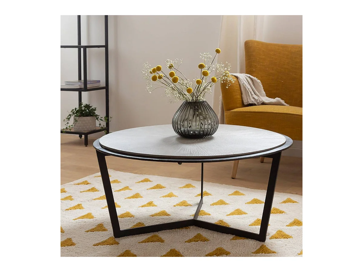 Table basse ronde en bois et métal Céleste