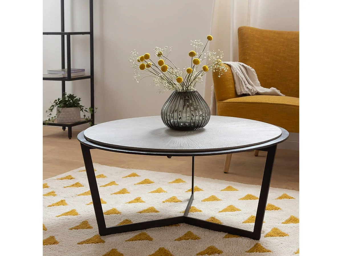 Table basse ronde en bois et métal Céleste