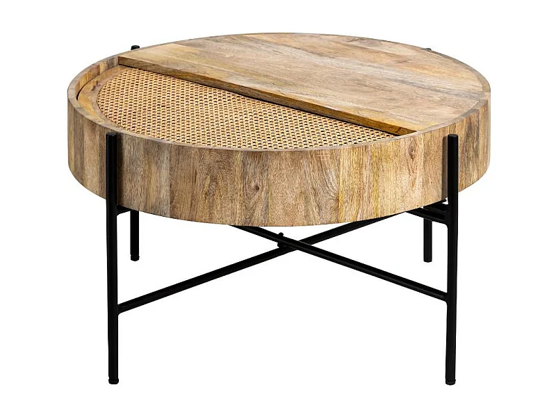 Mesa de centro madera redonda y rejilla Lucie