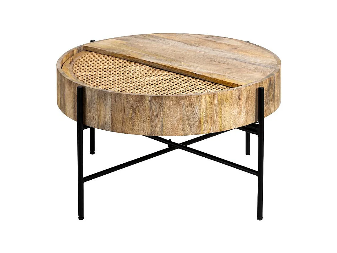 Table basse ronde en bois et en cannage Lucie