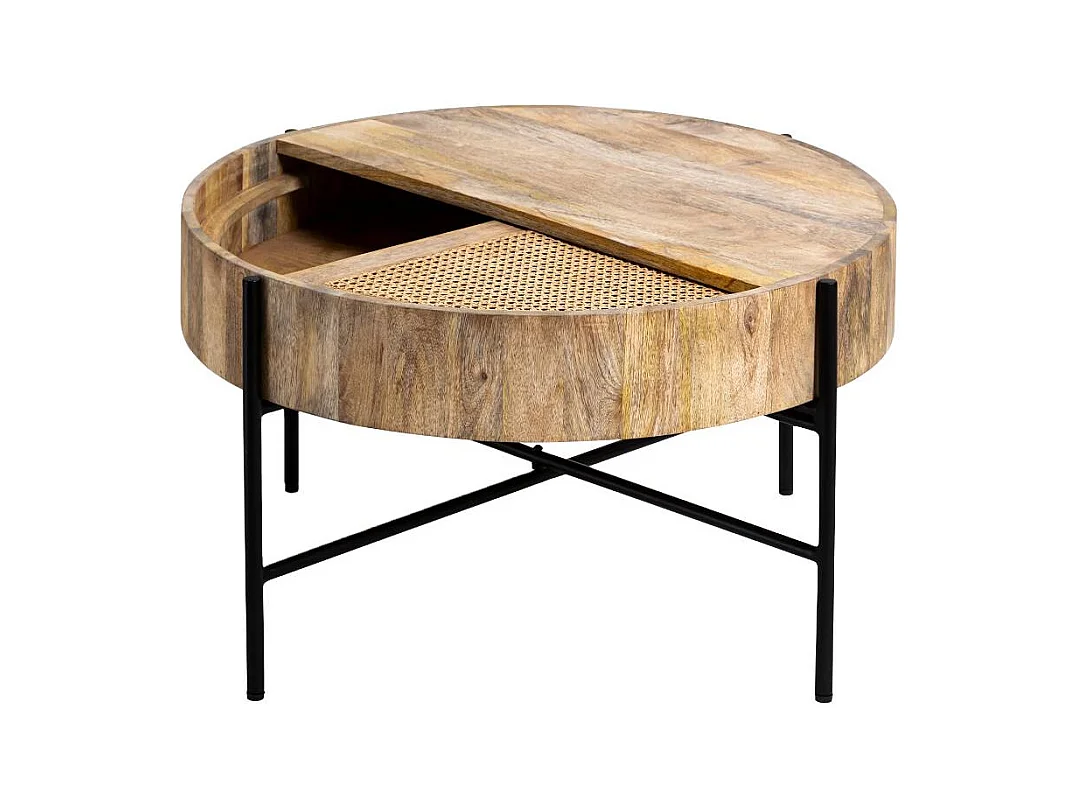 Table basse ronde en bois et en cannage Lucie