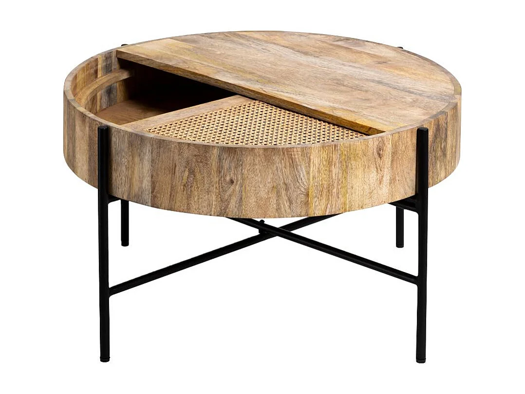 Table basse ronde en bois et en cannage Lucie