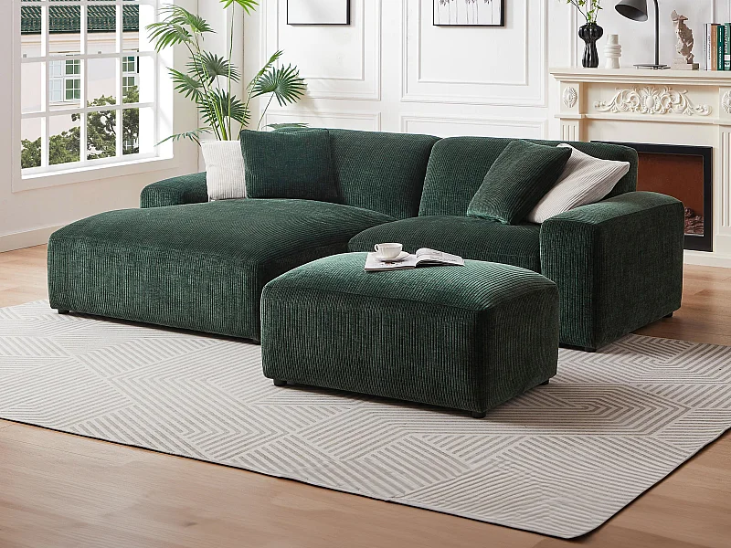 Divano in Velluto a coste Verde pino - Angolo a sinistra - TIRONO di Maison Céphy