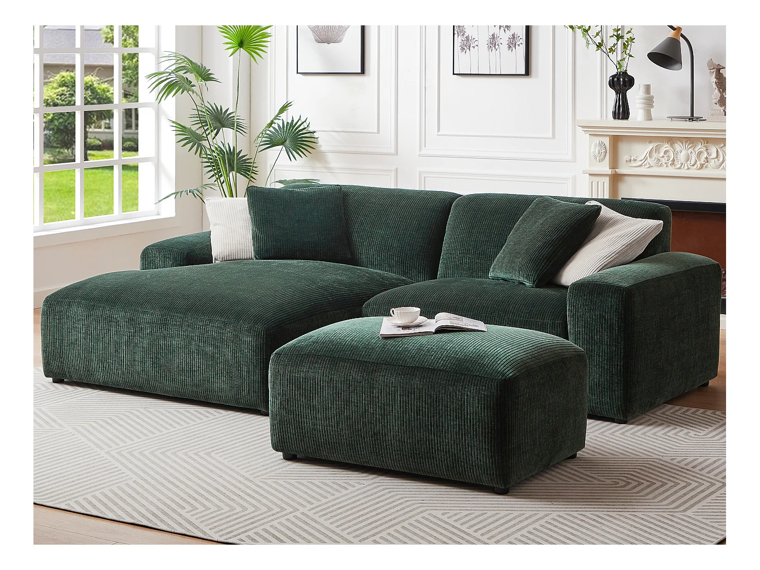 Divano in Velluto a coste Verde pino - Angolo a sinistra - TIRONO di Maison Céphy