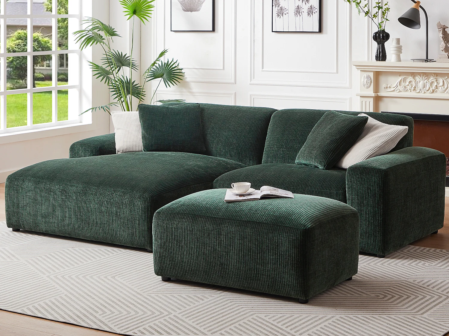 Divano in Velluto a coste Verde pino - Angolo a sinistra - TIRONO di Maison Céphy