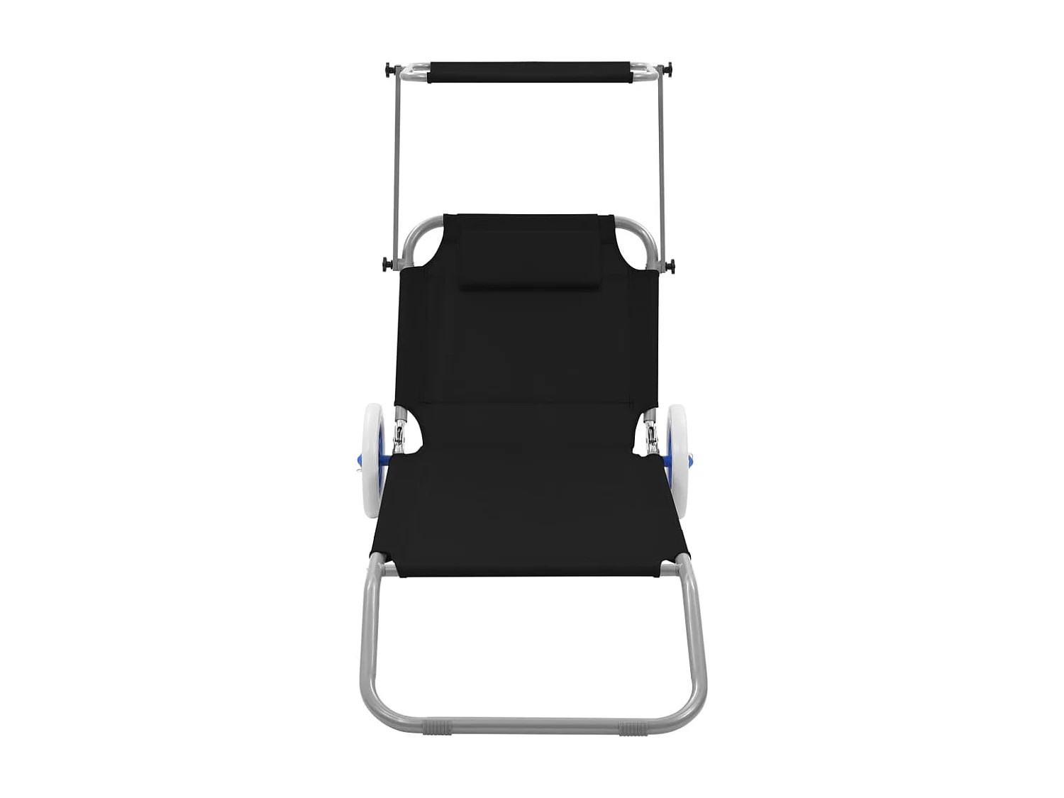 Chaise longue pliable avec auvent et roues Acier Noir