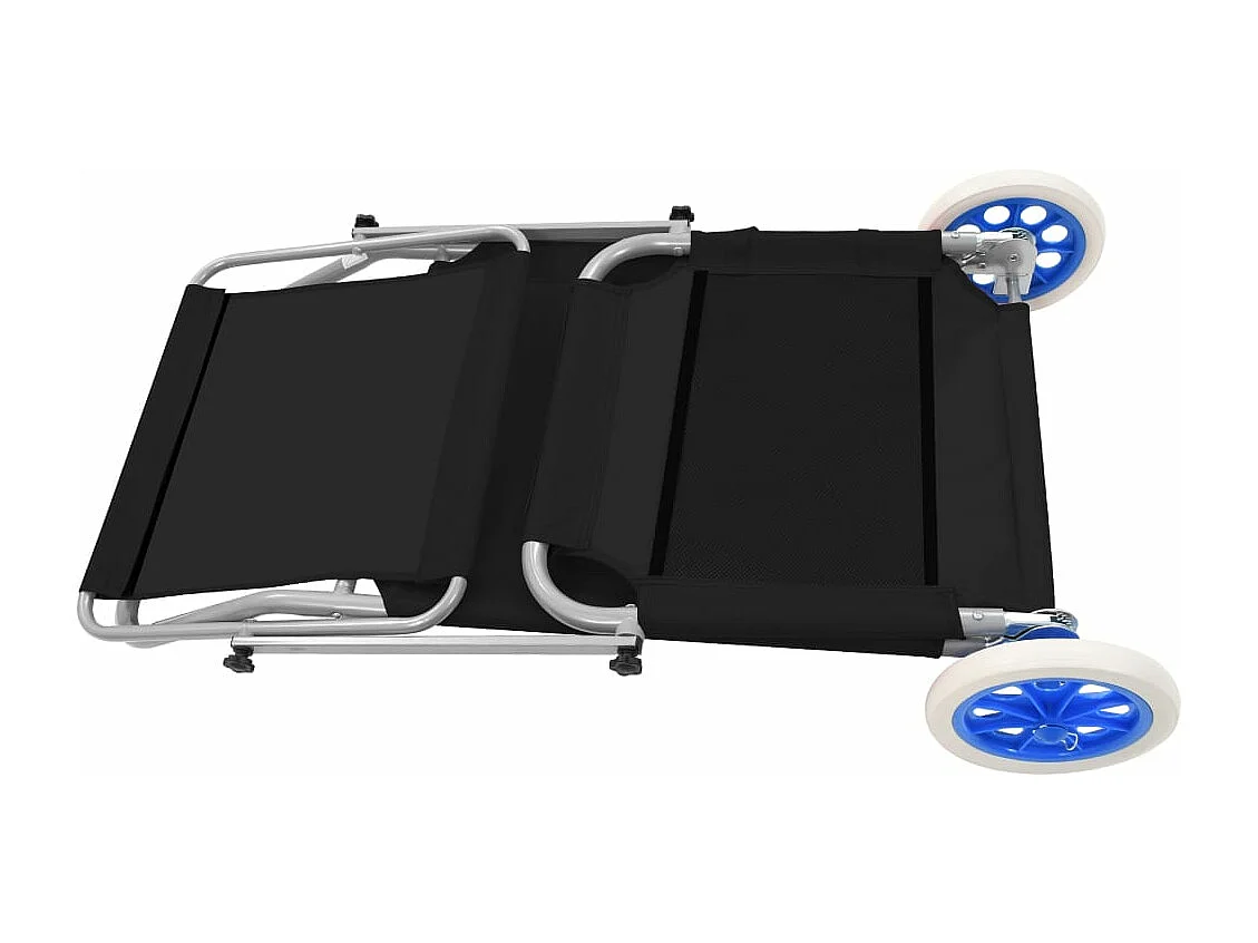 Chaise longue pliable avec auvent et roues Acier Noir