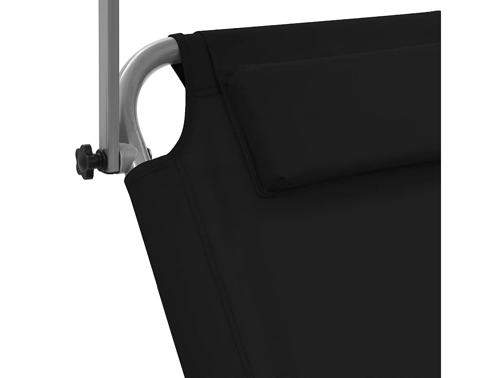 Chaise longue pliable avec auvent et roues Acier Noir