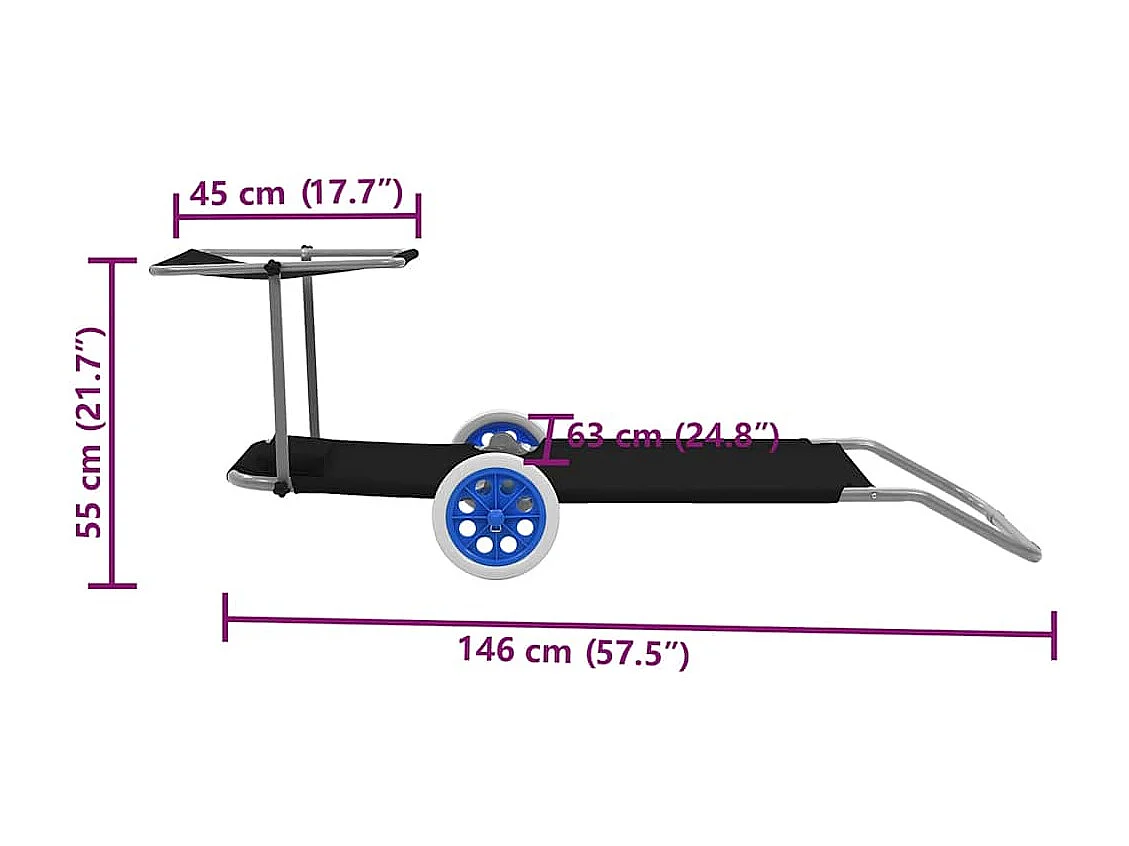 Klappliege mit Sonnenschutz und Rädern Stahl Schwarz