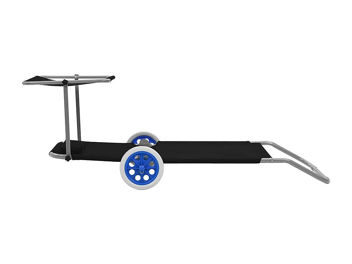 Klappliege mit Sonnenschutz und Rädern Stahl Schwarz