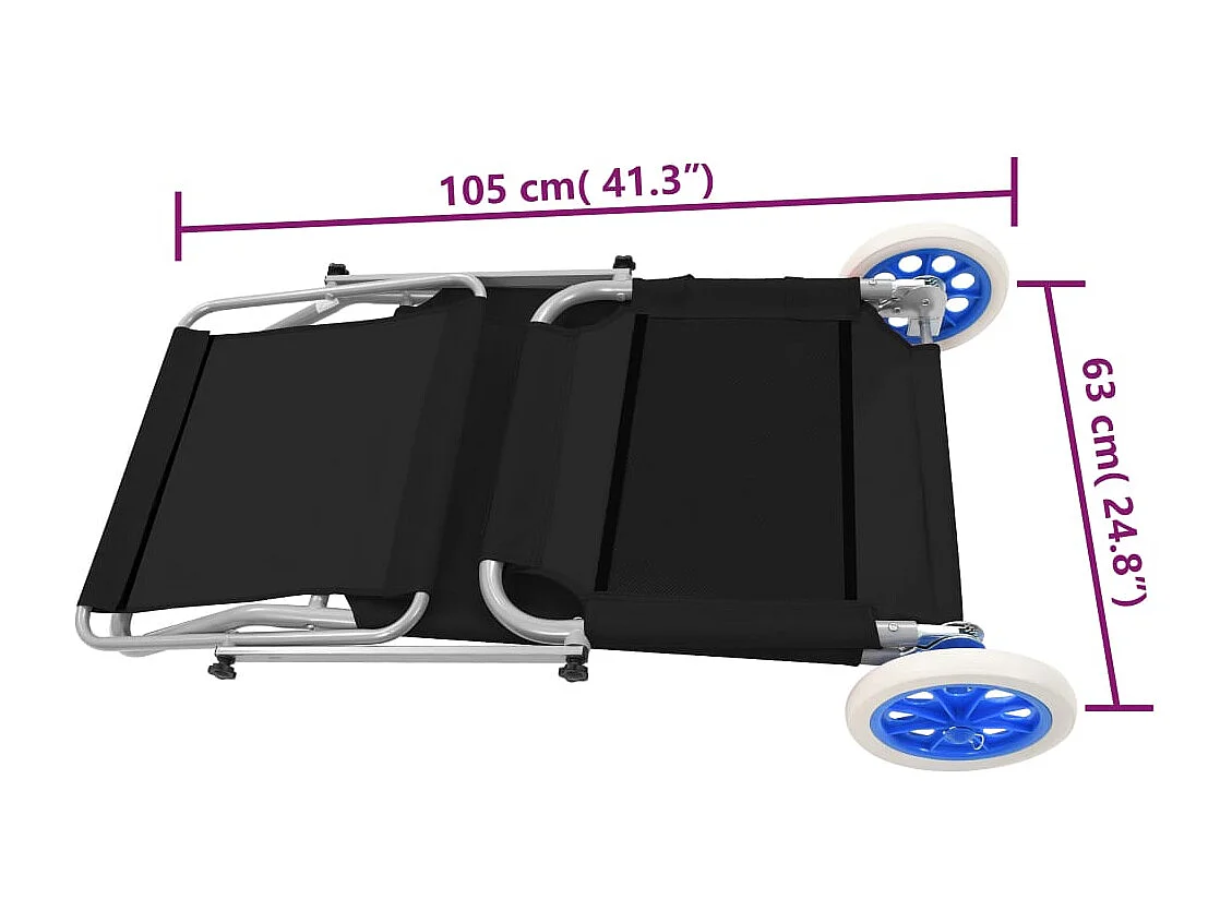 Klappliege mit Sonnenschutz und Rädern Stahl Schwarz