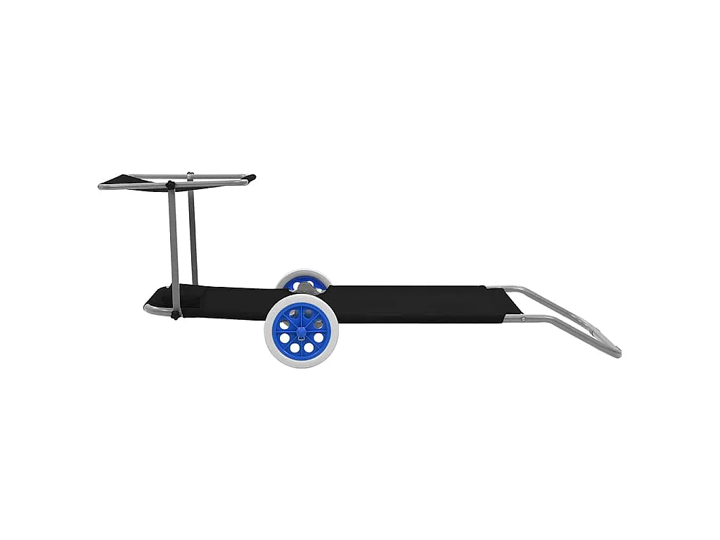 Chaise longue pliable avec auvent et roues Acier Noir