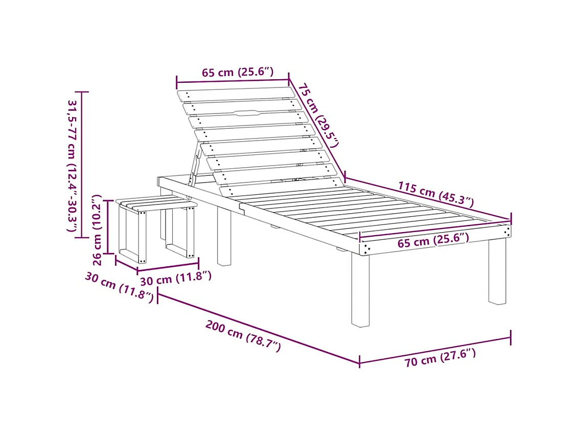 Chaise longue de jardin avec table Bois de pin imprégné
